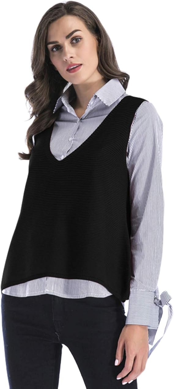 Women's Deep V Neck Knitted Sleeveless Pullover Sweater Vest Blouse