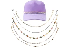 AGNURCADE 5 Pieces Trucker Hat Chains Brass Colorful Daisy Flowers Pearl Chain Bill Decoration Charms DIY Accessories for Adult Trucker Hats Mesh Baseball Caps Bar Beach, 5 Styles