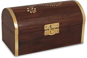 STORE INDYA Handmade Wooden Jewelry Chest Organizer Keepsake Box With Beautiful Brass Inlay (Pirate Collection- Treasure Chest) Mother's Day Gift
