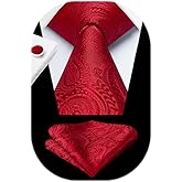 HISDERN Ties for Men Paisley Floral Mens Ties and Pocket Square Cufflinks Set Classic Business Necktie Handkerchief