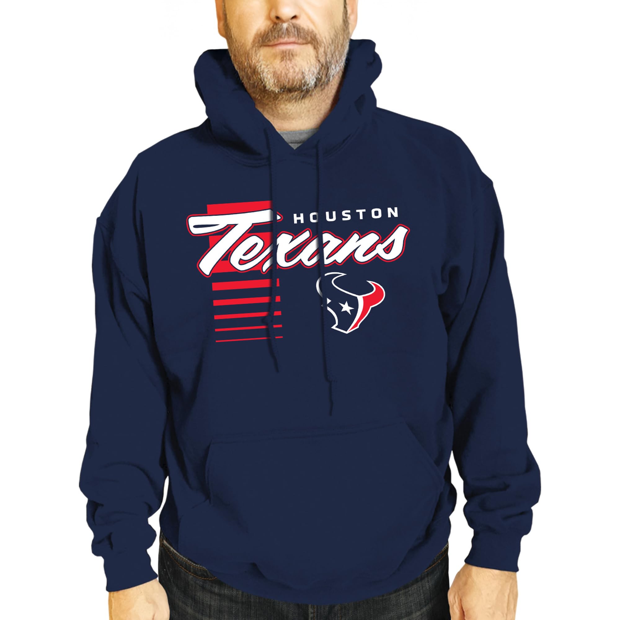 Team Fan Apparel NFL Adult Unisex Retro Script Ultra Soft Fleece Hooded Sweatshirt, Officially Licensed Football Performance Hoodie (Houston Texans - Navy, X-Large) Image