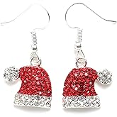 Red Crystal Christmas Hat Drop Earrings Enamel Rhinestone Holiday Party Dangle Earrings Fashion Costume Jewelry Women