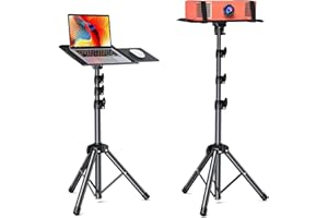 AMADA HOMEFURNISHING Foldable Projector Tripod, Multipurpose Laptop Stand with Removable Mouse Tray, Adjustable Height 25-63 
