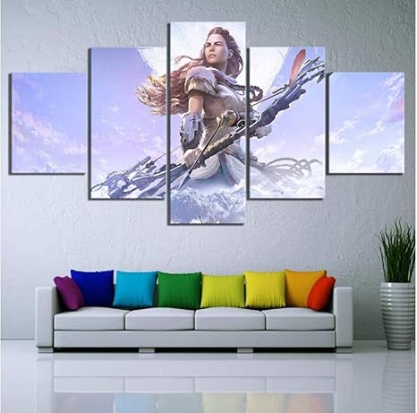 Lccwlh Canvas Prints 5 Pieces Fantasy Art Archer Pictures Horizon Zero Dawn Video Game Poster Wall Art Decoration Amazon De Home Kitchen