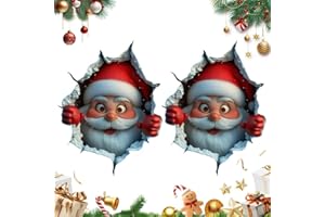 AKEUIHAT 3D Wall Breaking Santa Claus Sticker, Christmas Creative Wall Sticker with Realistic Breaking Wall Effect, Fun 3D Christmas Santa Claus Sticker for Door, Windows, Refrigerator and Furniture (2PCS)