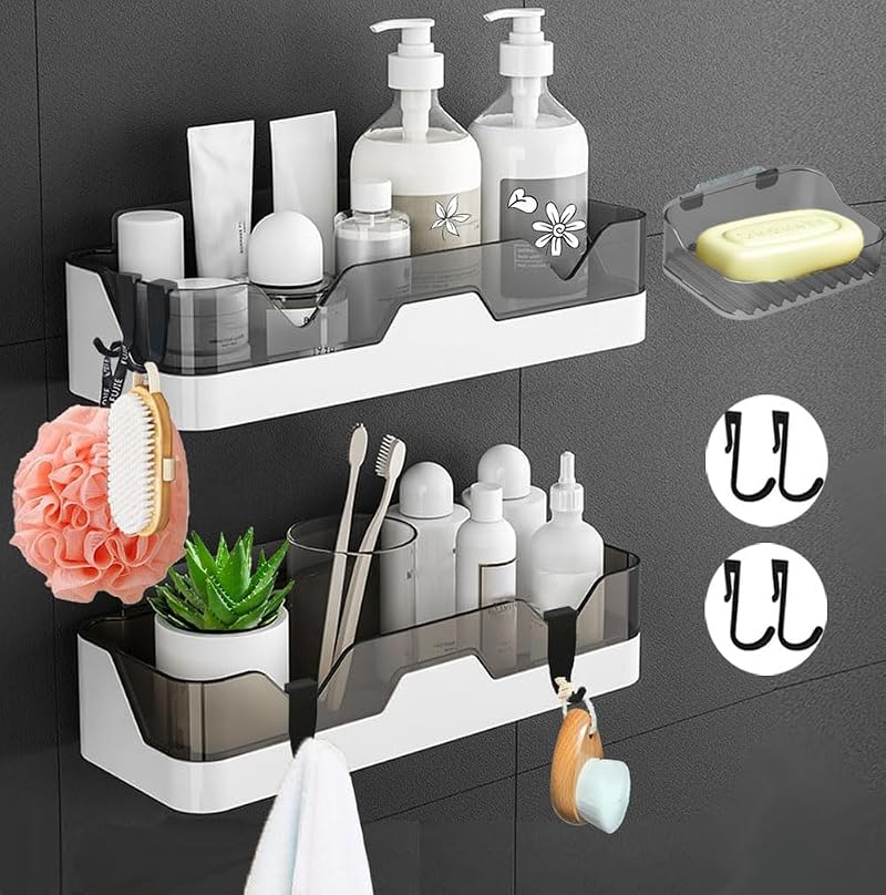 EigPluy Set of 2 No-Drill Bathroom Shelves with Adhesive Wall Mounted