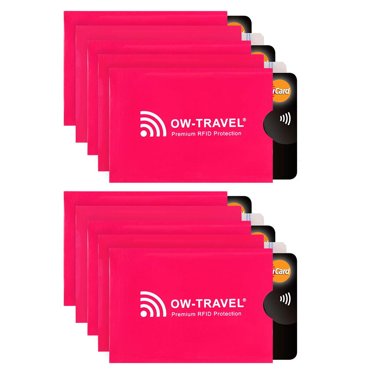 OW-Travel RFID Card Holder Protector Sleeves (10 Pack Pink) Slim RFID Blocking Card Blocker for Contactless Cards. Bank Cards Protectors Security. Shielded Pocket Wallet for Men and Holders for Women