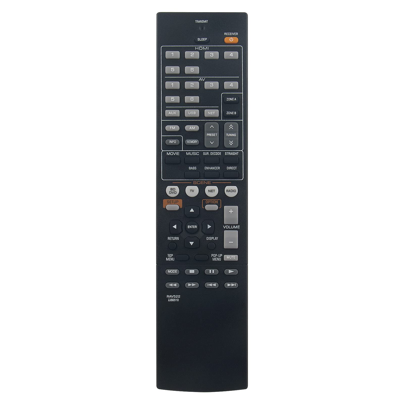New RAV522 ZJ66510 Remote Control Replacement - RAV522-ZJ66510 Replace Remote Control fit for YAMAHA AV Receiver RX-V577 RXV577 RX-V477 VD-1070 RX-V77BL RXV77BL RAV522-ZJ66510 Remote Controller