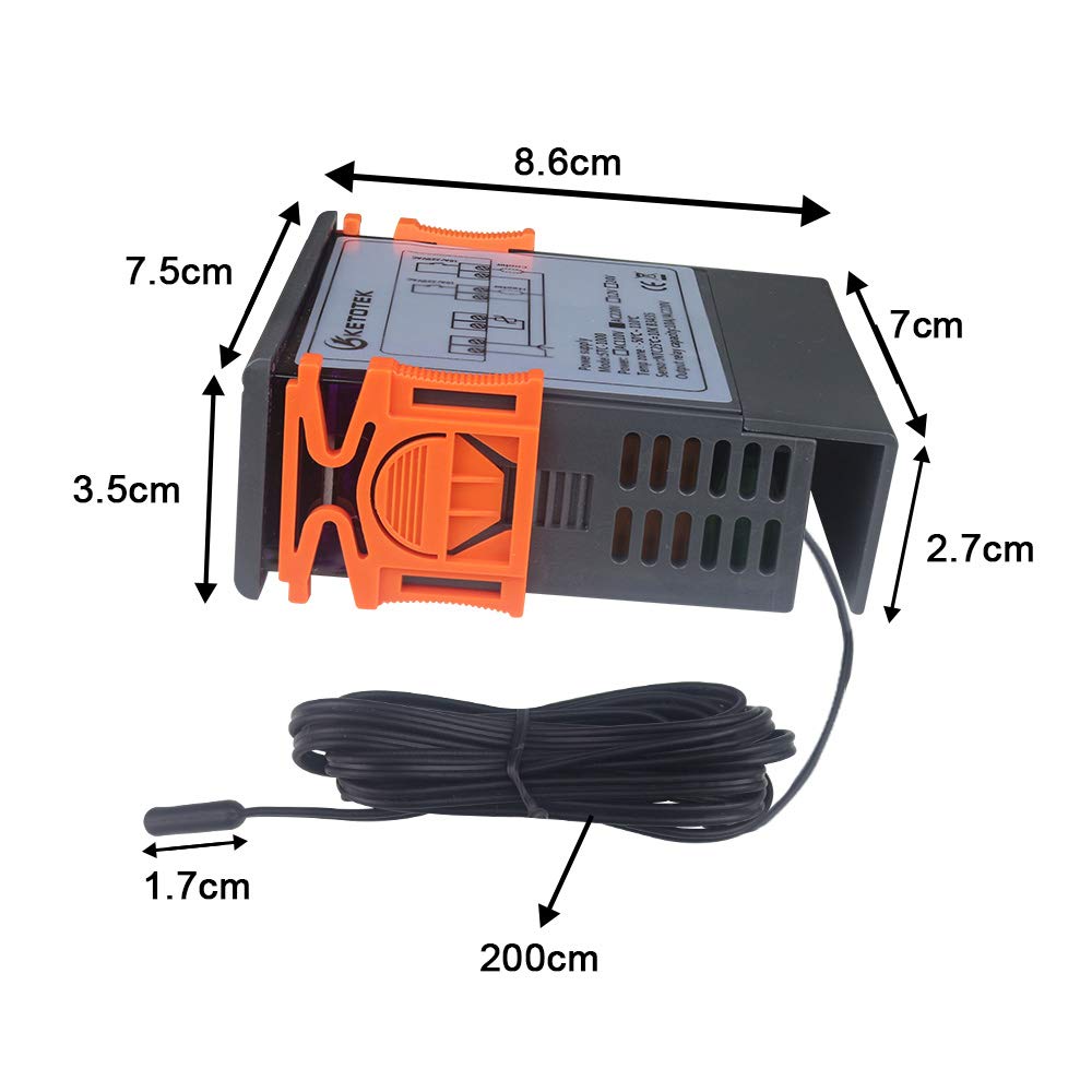 KETOTEK Temperature Controller KT1000, Digital Thermostat Dual Relay AC 220V with NTC Waterproof Sensor Probe - Image 5