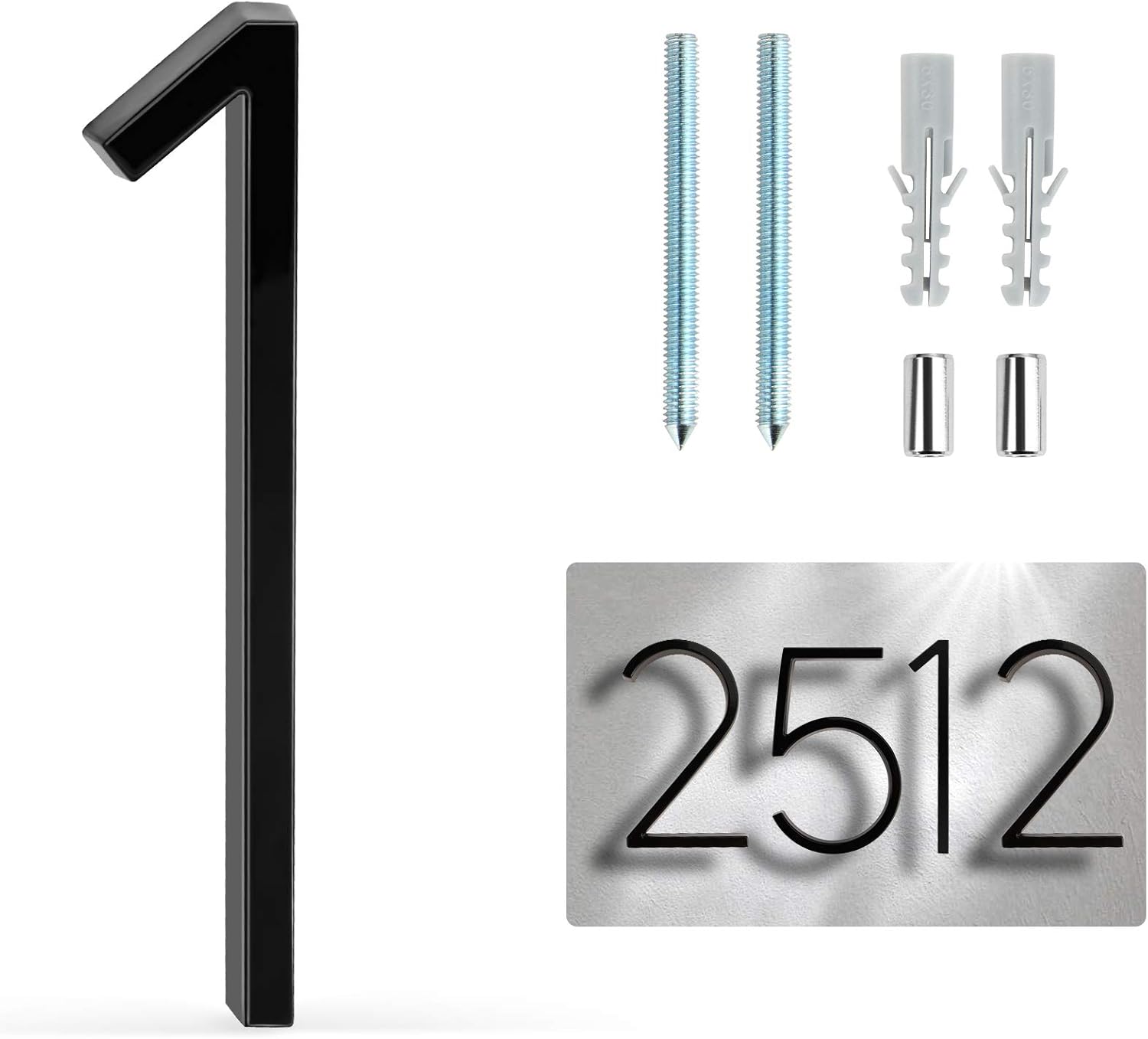 Address Signs - Covanm Floating House Number Black Floating Mount 5 Inch Modern House Numbers 1 (ONE)