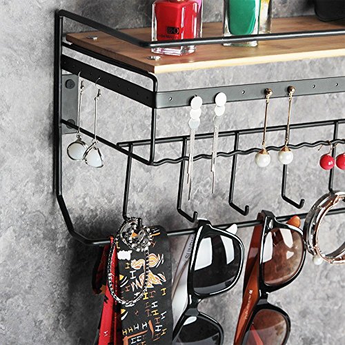 JackCubeDesign Hängender Schmuck Organizer 9 Haken und Bambus (Schwarz