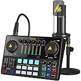 MAONO Podcast Equipment Bundle with Audio Interface and XLR Condenser Microphone, MaonoCaster with 48V Phantom Power, Bluetooth for Podcast, Streaming, Voice Over, Youtube, PC, Guitar (AME2A)