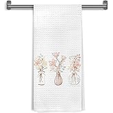 WDSFHYJK Pastel Floral Kitchen Towels, Minimalist Home Decor, Neutral Floral Aesthetic Botanical Decorative Hand Tea & Dish Towels for Bathroom Kitchen, 16x24 Inch