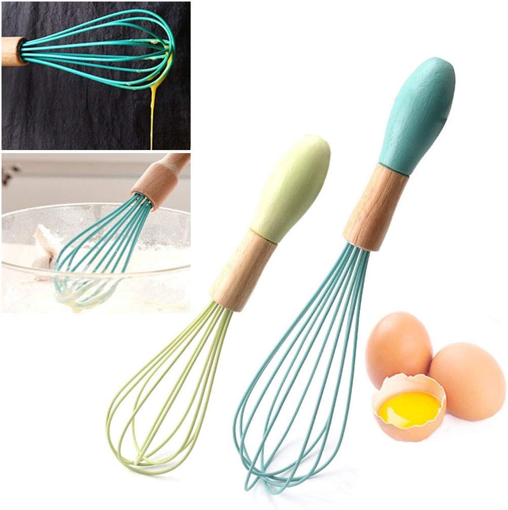 HSKB Handle Whisks, Egg Frother Kitchen Tools Stainless Steel Balloon Wire with Heat Resistant Non-Stick Whisk Milk Beater for Blending/Whisking/Beating/Stirring (Yellow)
