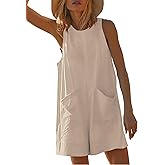 AELSON Womens Sleeveless Jumpsuits Summer Casual Hot shot tee romper for Women Loose Shorts with Pockets, Large, Apricot