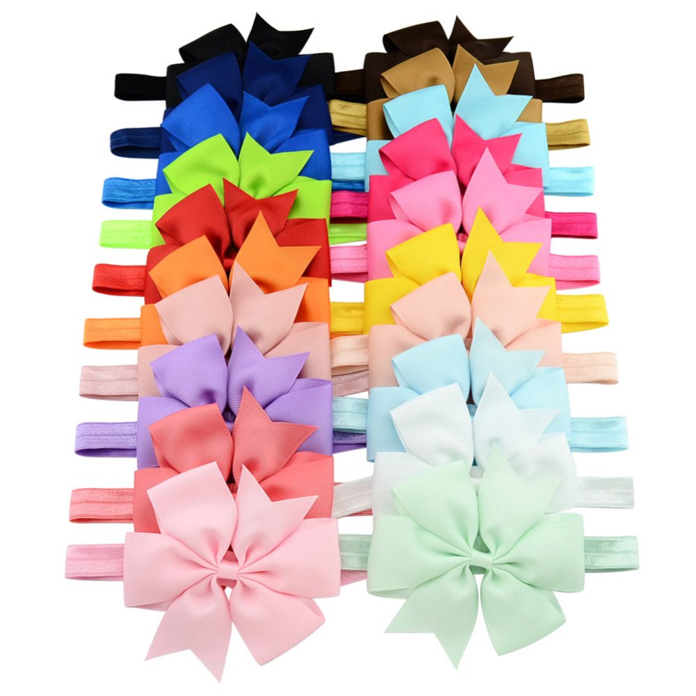 JOYOYO 20 Pcs Baby Headbands for Girls Elastic Nylon Headband with Ribbon Bows Handmade Pinwheel Style 3 Inch
