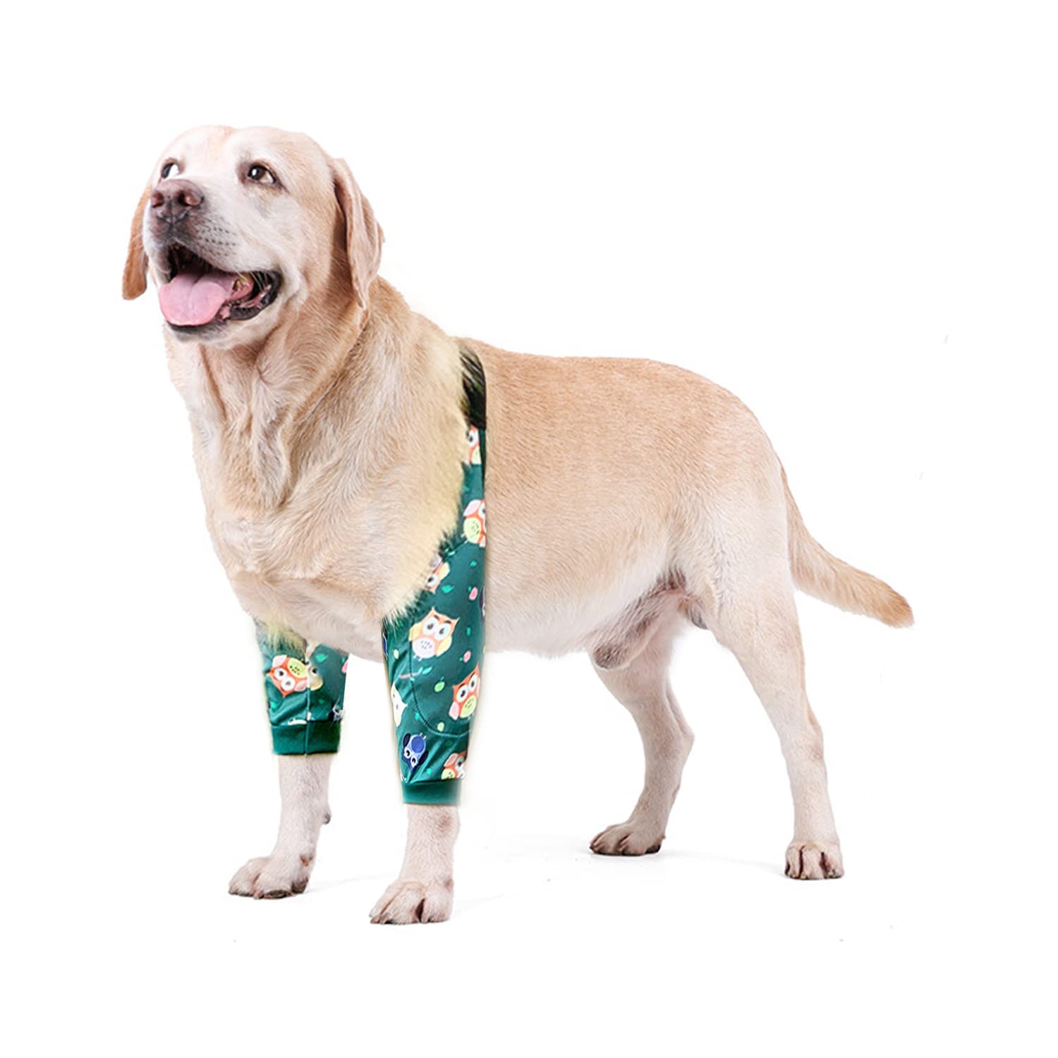BT Bear Dog Surgery Recovery Sleeve for Front Legs, Pet Prevent Licking Wound Elbow Brace Protector Dogs Hip Joint Protector Recovery Sleeves (L, Green Owl)