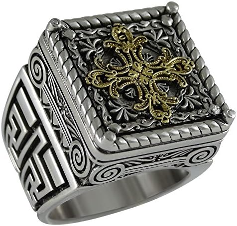 UNIQABLE Historical Roman Empire Cross Sterling Silver 925 18k Gold Plated Men Size Ring Very Heavy KTR008