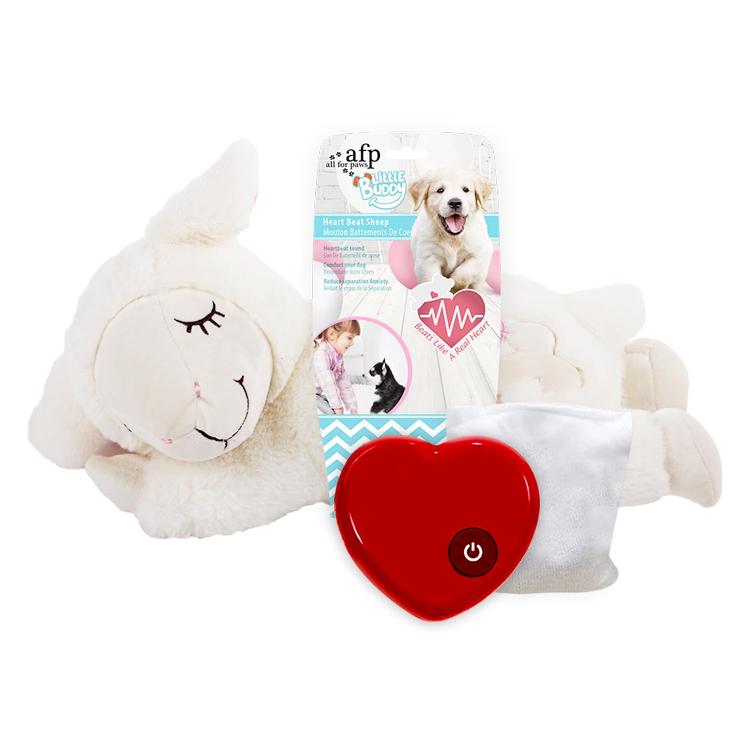 ALL FOR PAWS Little Buddy Heart Beat Sheep, Puppy Toy With Heartbeat Dog Training Toy For Separation Anxiety Relief Behavioral Aid For Pets,With One Heartbeat + One WarmBag