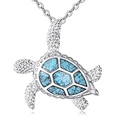 HKPATOP Animal Necklace 925 Sterling Silver Turquoise Horse/Hummingbird/Butterfly/Dragonfly/Phoenix/Turtle/Cowgirl Hat/Owl/Highland Cow/Cat Pendant Jewelry Gifts for Women Men