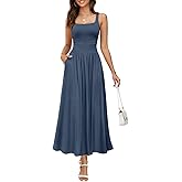 MEROKEETY Women's 2025 Summer Sleeveless Tank Dress Casual Square Neck Flowy Maxi Sundress with Pockets