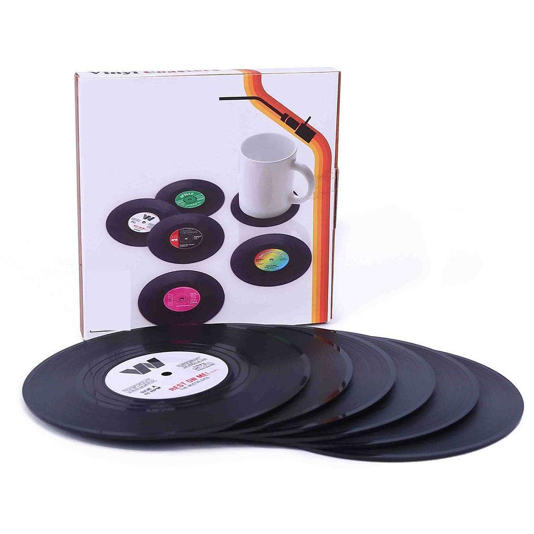 Susens 6 Pcs/Set Creative CD Cup Coaster CD Pattern Coaster Round Retro Style Coffee Cup Insulation Coaster