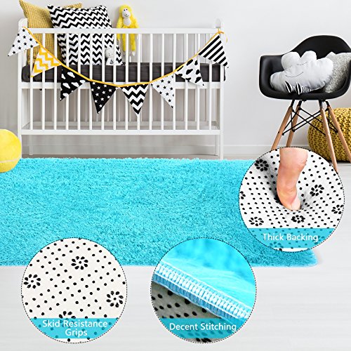 Shag Modern Indoor Outdoor Area Rugs, ULTRA SOFT Runner for Living Room Sitting Room Nursery Room Office with Non-Skid Grips 31.2"X46.8" Blue