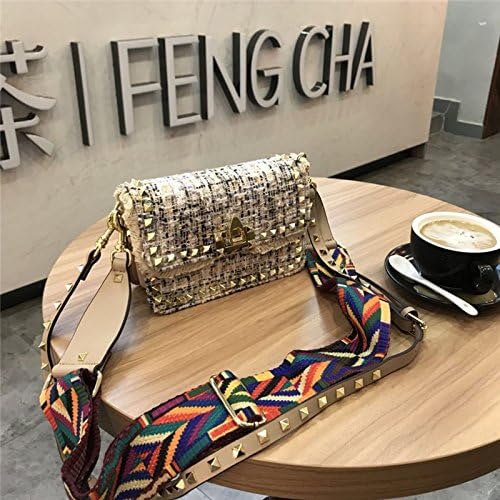 WENLONG Women's Retro rivet small square bag wide shoulder strap cowboy bag