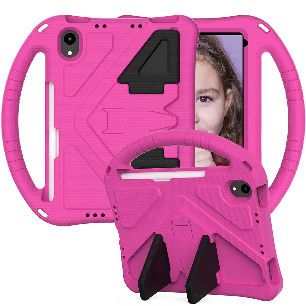 iPad Mini 6 Case, Tading Kids Case for iPad Mini 6th Generation Case, Light Weight Shockproof Kid Proof EVA Foam Protective Stand Handle Cover for Apple iPad mini (2021) 8.3" Tablet - Hot Pink