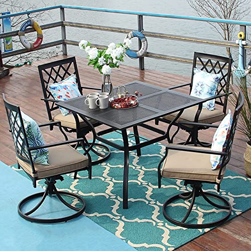 MFSTUDIO Patio 5 Piece Black Metal Outdoor Dining Table Set with 4