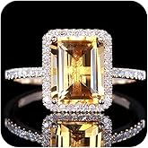 Kuyiuif 14K Gold Plated Emerald Cut 4ct Yellow Cubic Zirconia Cocktail Engagement Wedding Anniversary Rings Sterling Silver Yellow Topaz Rings for Women (9)