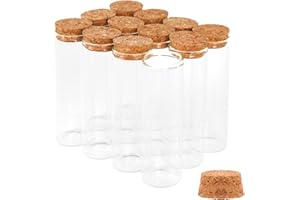 CADBIBE 12PCS 50ml Glass Test Tubes with Cork Stoppers, 30 x 100mm Liquid Sample Vial, Clear Flat Test Tubes for Bath Salt, Candy Storage, Scientific Experiments, Party Decoration and Plant Propagation
