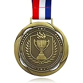 YUJUE First Place Medal, Large Medal - 3.34Inch Wide - GOlympic Style Winner Medals Gold &amp; Stripes Neck Ribbon - Perfect for Any Competition, Coaches, Students, Athletes and Academics