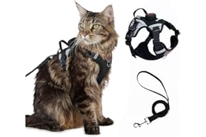 SKMEDITEC Cat Harness Leash Set with AirTag Holder, Upgraded Escape Proof Vest with Lead for Small Cat Kitten Puppy Small Dog Outdoor Walking, Soft Breathable Mesh Jacket with Reflective Strip (Black, S)
