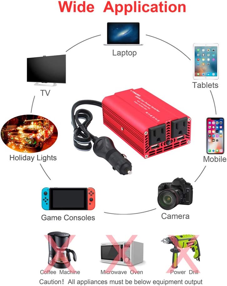 LVYUAN 500W Power Inverter DC 12V to 110V AC Car Inverter with 3.1A Dual USB Car Adapter: Car Electronics