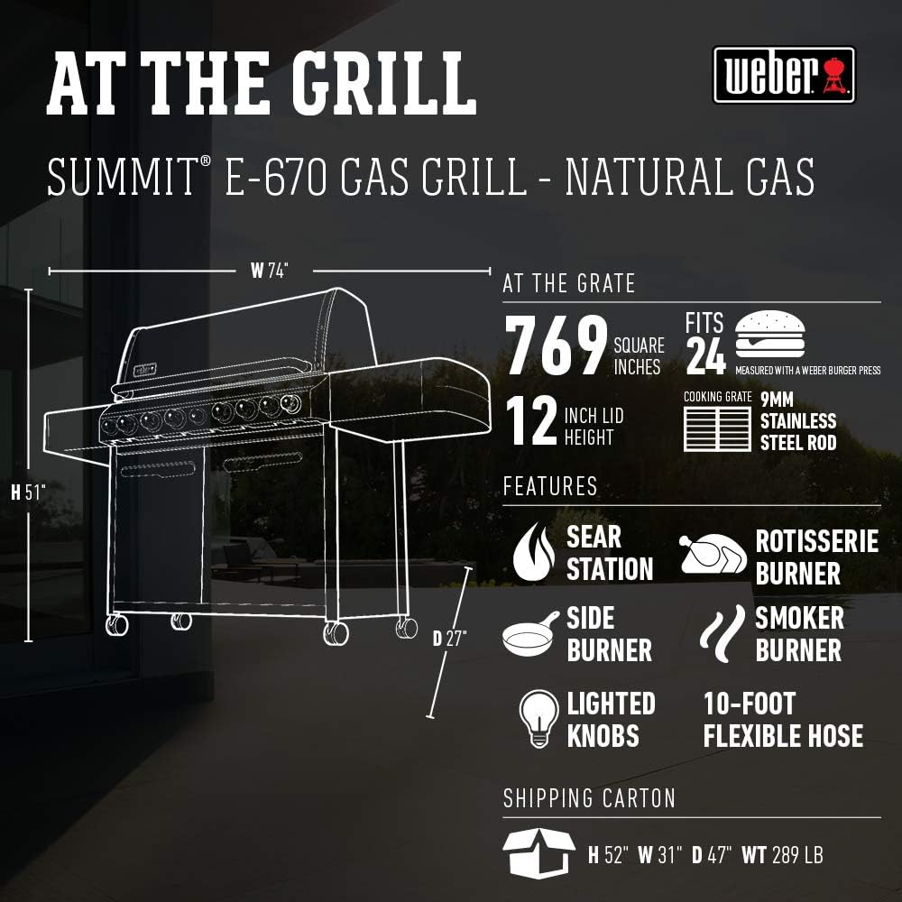 review Weber 7471001 Summit E-670 6-Burner Natural Gas Grill, Black