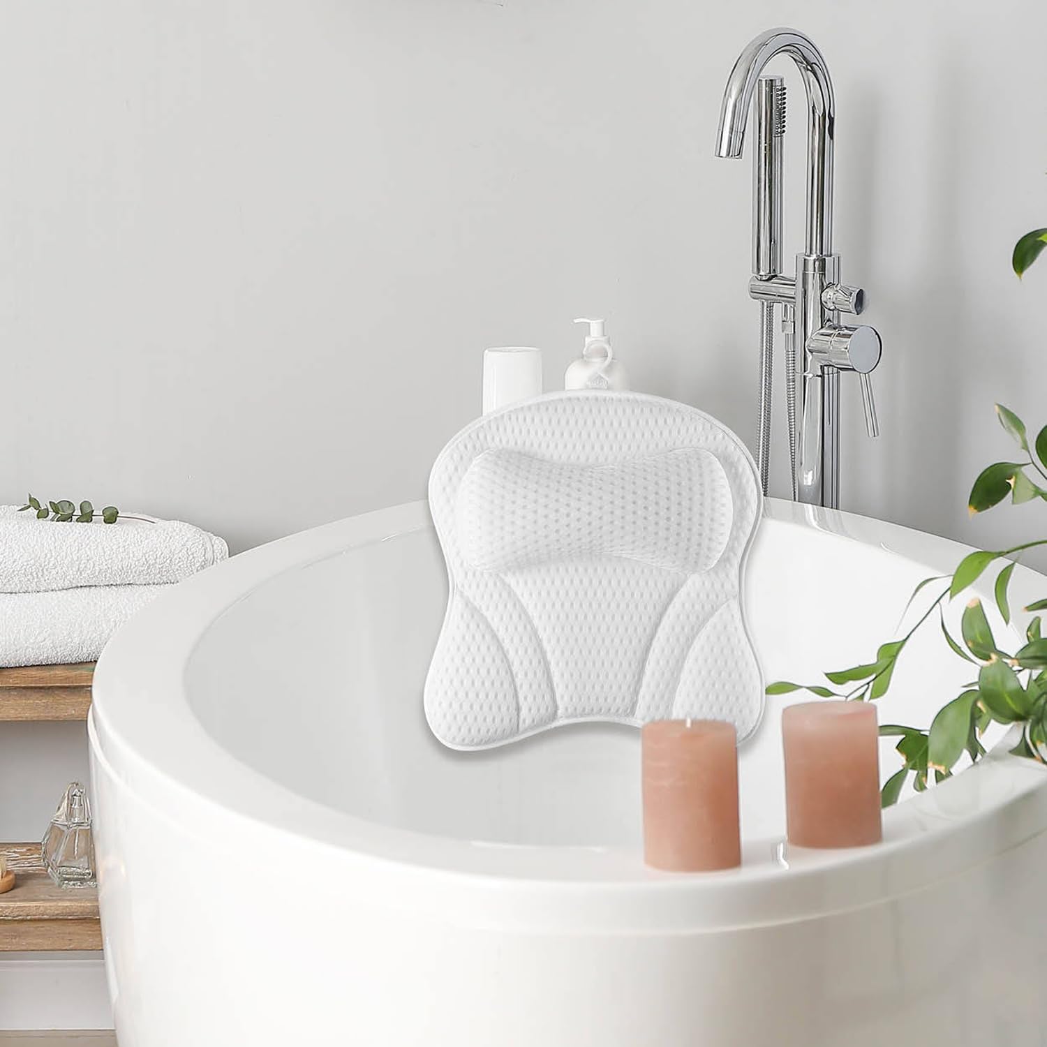 Hniuyun Bath Pillow, Non-Slip Bathtub Pillow with Strong Suction Cups, Ergonomic Bath Pillows for Tub Neck and Back Support, Soft Bath Spa Pillow, Machine Washable