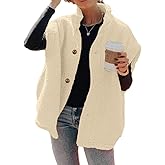 Hongqizo Womens Fuzzy Fleece Vest Casual Oversized Warm Button Down Sherpa Vest Jacket with Pockets