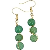 Nupuyai Stone Drop Earrings for Women, Wire Wrapped Triple Ball Beaded Dangle Hook Earrings for Ladies