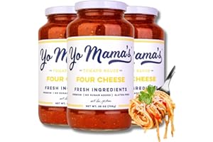 YO MAMA’S FOODS Yo Mama's Foods Low Carb Four Cheese Pasta Sauce, No Sugar Added | (3) 25 Ounce Jars | Gluten Free, Keto and Paleo Friendly, crafted with Whole, Fresh Ingredients