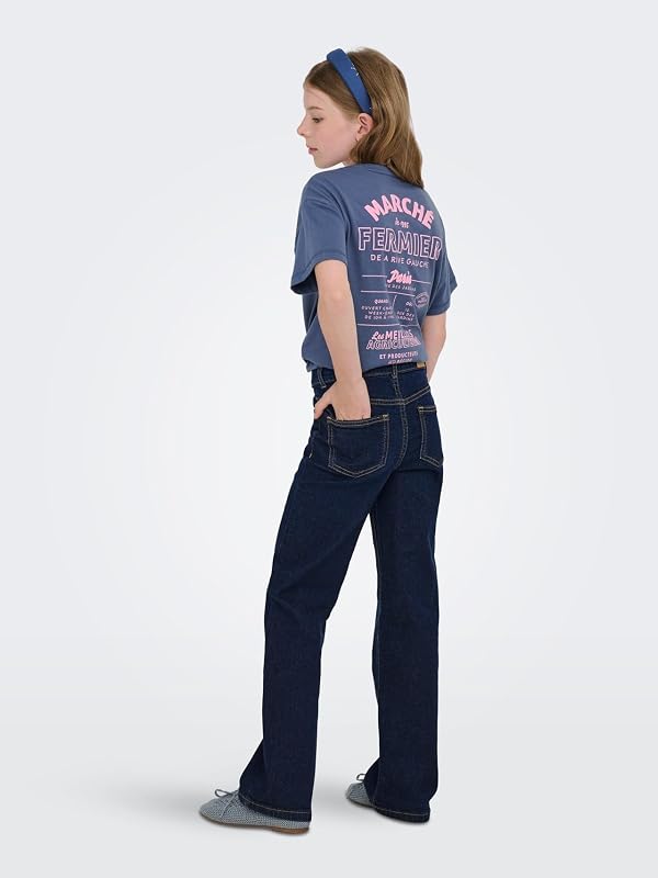 Jeans KOGJUICY de cintura média e pernas largas de corte largo, Azul Ganga Escuro, 7 anos