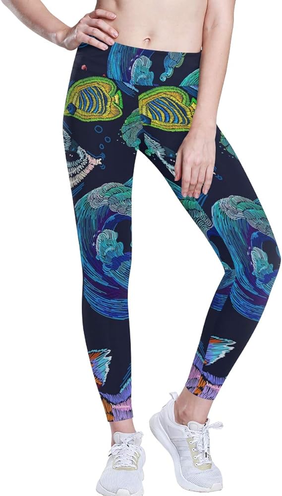 Amazon ヨガパンツ ヨガ レギンス ヨガウエア 魚 刺繍柄トレーニングパンツ レディース スポーツウェア 吸汗速乾 柔らかい 伸縮性抜群 超軽量 ハイウエスト トレーニングウェアxs フィットネス トレーニング ロングパンツ 通販