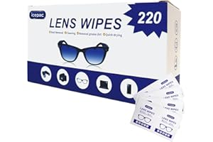 Icepac Lens Wipes for Eyeglasses - 220 Pre-Moistened Individual Wrapped Eye Glasses Cleaning Wipes | Glasses Cleaner Safely Cleans Glasses, Sunglasses, Phone Screen, Electronics & Camera Lens