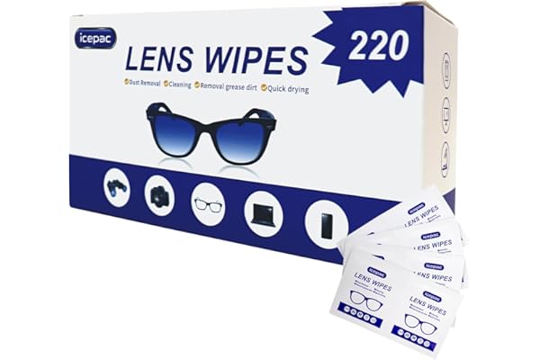 glass Wipes - 220 Pre-Moistened Individual Wrapped clean Wipes | Safely Clean Glasses, Sunglasses, Phone Screen, Electronics