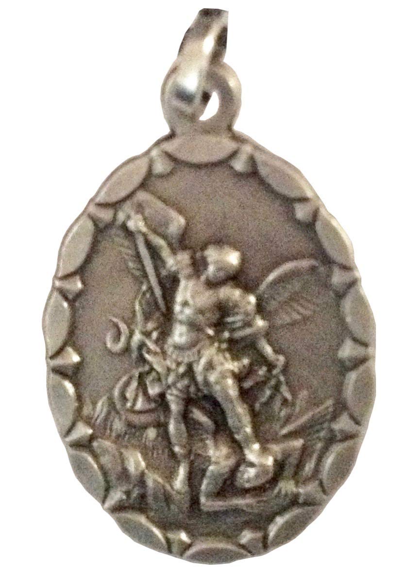 I G J 925 STERLING SILVER SAINT MICHAEL THE ARCHANGE - OVAL SHAPE MEDAL - PATRON SAINT OF POLICE - 100% MADE IN ITALY