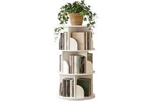 360° Rotating Bookshelf Tower, 3 Tier Spinning Bookcase, 63in (160cm) Height, 18.1in (46cm) Diameter, Space Saving Book Organ
