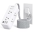 Flat Plug Power Strip, Flat Extension Cord, 5ft Ultra Thin Flat Plug Extension Cord - 6 AC with 3 USB Ports(1 USB C), Wall Mount, 3-Side Power Strip Surge Protector for Dorm Room Travel Essentials
