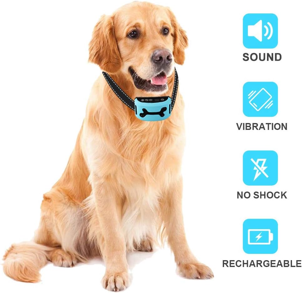 Yoyun Bark Collar, Rechargeable Dog Anti Barking Collar with Sound & Vibration, NO SHOCK, Harmless & Humane, Intelligent No Bark Control Device for Small Medium Large Dogs