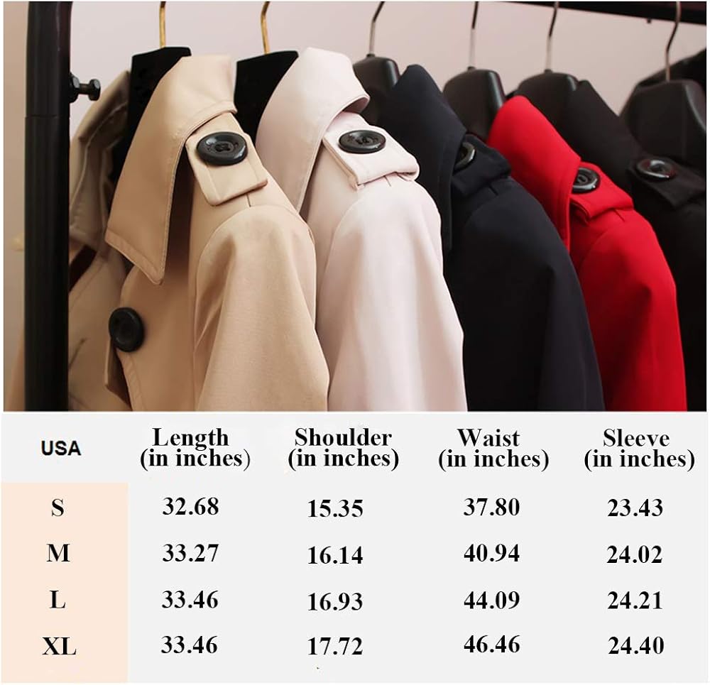 FARVALUE Women's Double Breasted Trench Coat Classic Belted Lapel Overcoat: Clothing