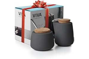 Viva Nicola Charcoal Sugar and Creamer Set – Porcelain Coffee Creamer & Sugar Bowl with Cork Lid and Spoon, 7oz / 200ml Milk 